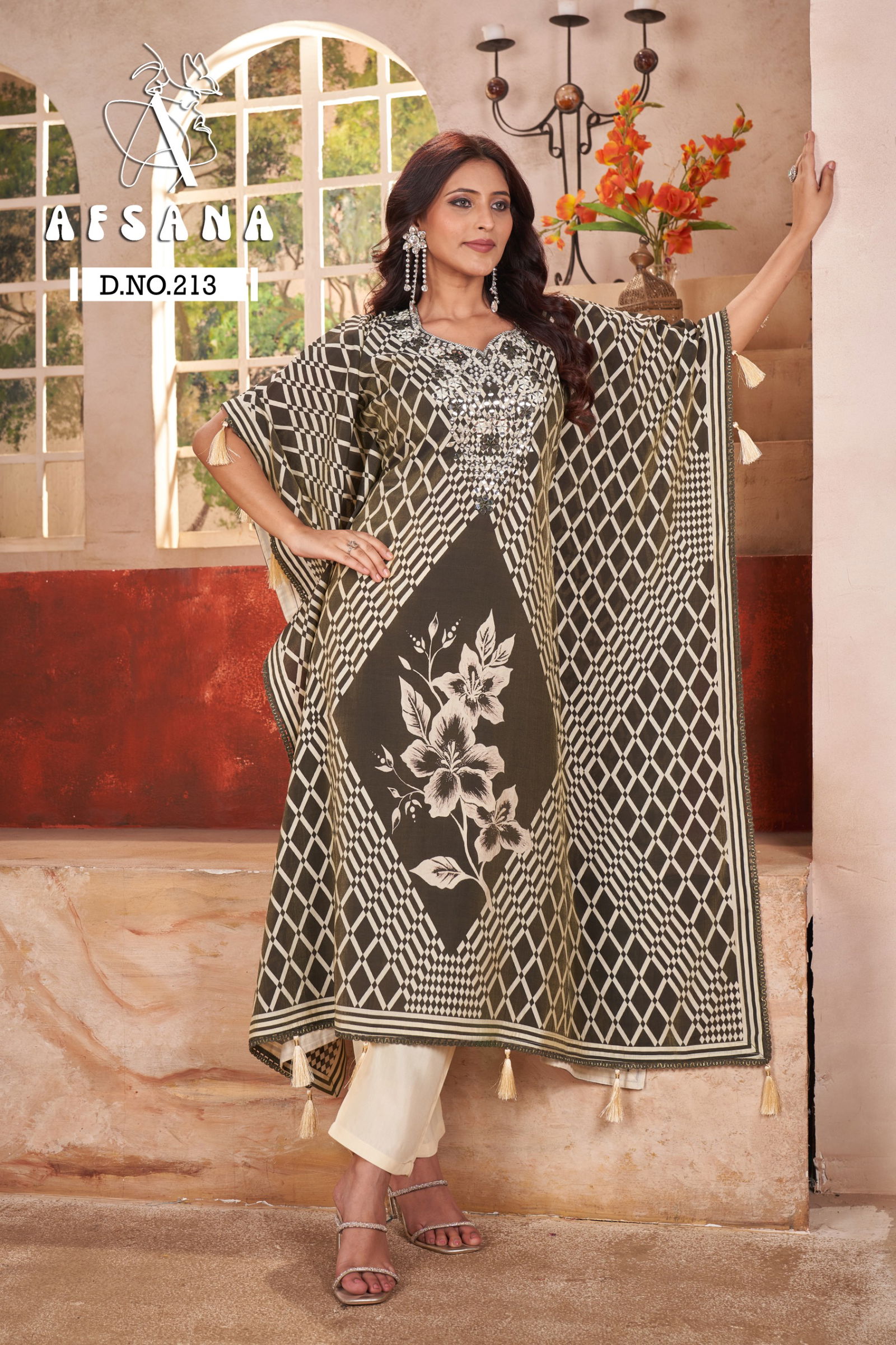 DN 213 By Afsana Modal Mirror Work Digital Printed Kaftan With Bottom 
Wholesale Market In Surat